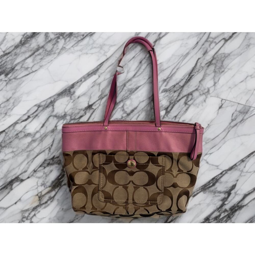 Brown and Pink Signature Coach Bag